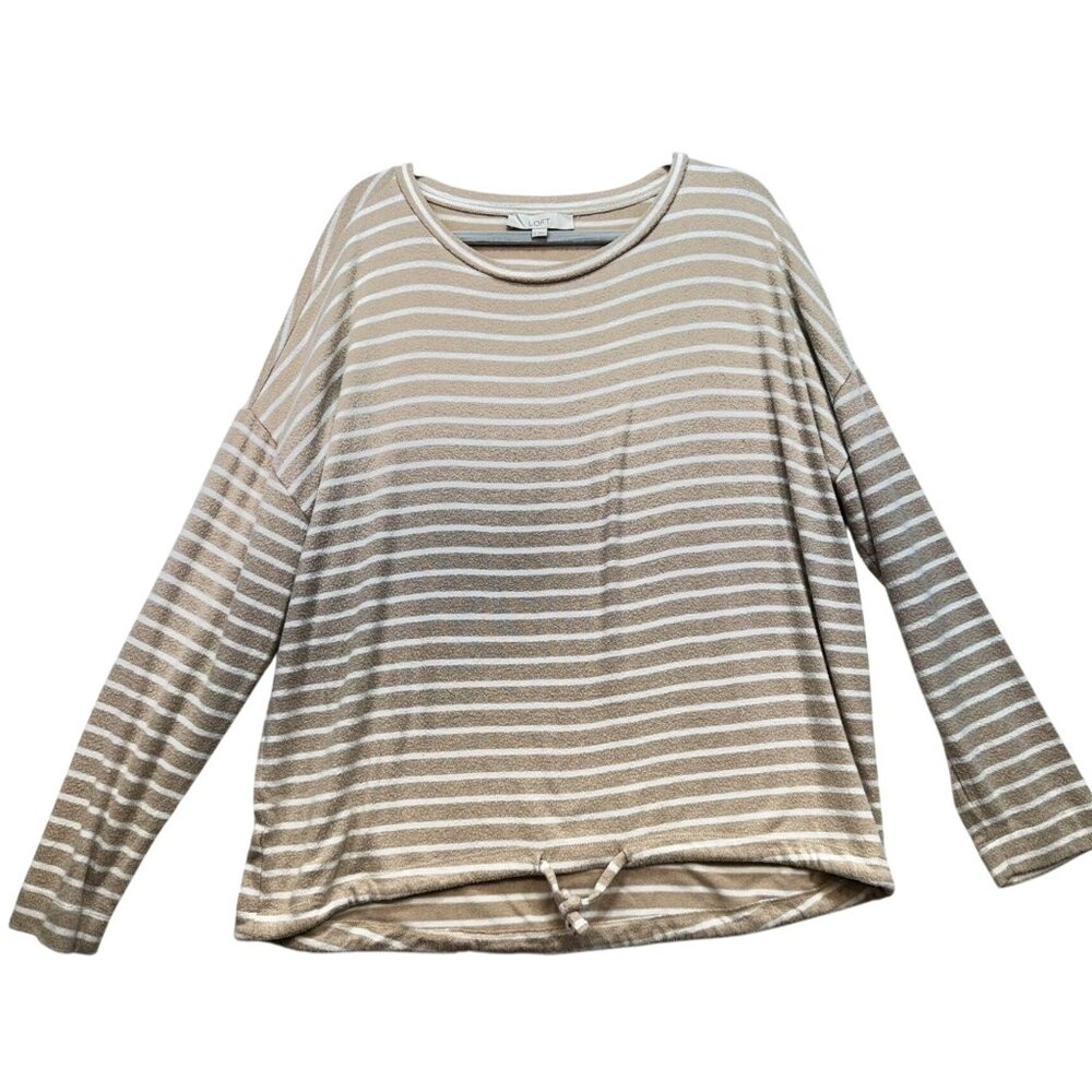 Loft Womens Striped Tie-Hem Sweater Top XL Beige & White
